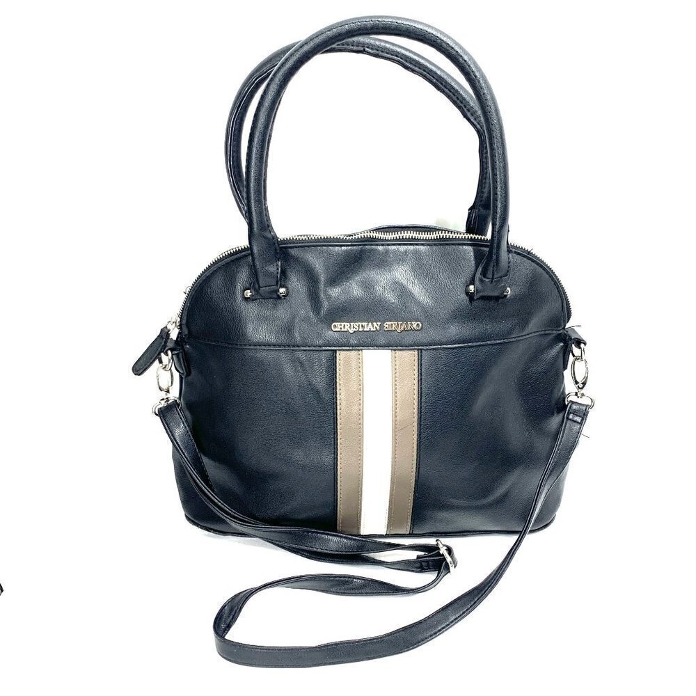 Christian Siriano Vegan Leather Satchel Black/White/Tan Stripe 16"W x 11”